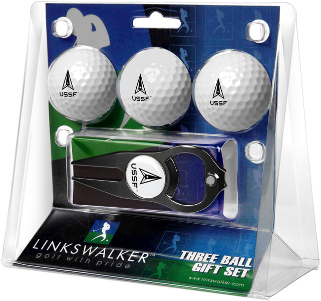 U.S. Space Force Regulation Size 3 Golf Ball Gift Pack with Hat Trick Divot Tool (Black)