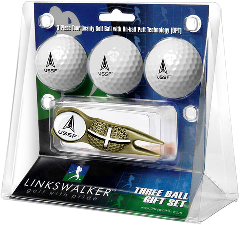 United States Space Force - 3 Golf Ball Gift Pack with Gold Crosshair Divot Repair Tool