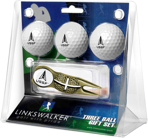 U.S. Space Force Regulation Size 3 Golf Ball Gift Pack with Crosshair Divot Tool (Gold)